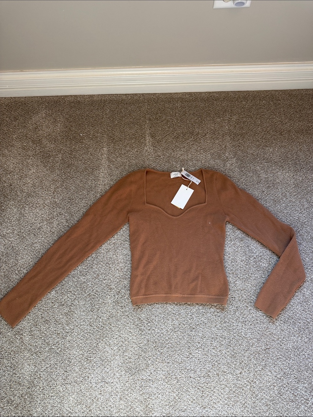 Aritzia Wilfred Ribbed Square-Neck Long Sleeve Top - Camel